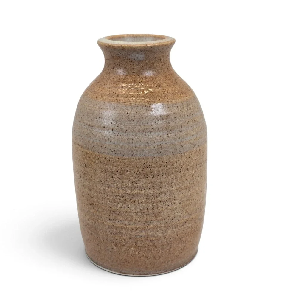 Signed Hartman Studio Pottery Vase 2003 Hand Thrown Stoneware Speckled Brown 5